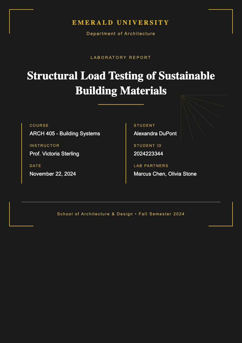 Art deco modern lab report cover page